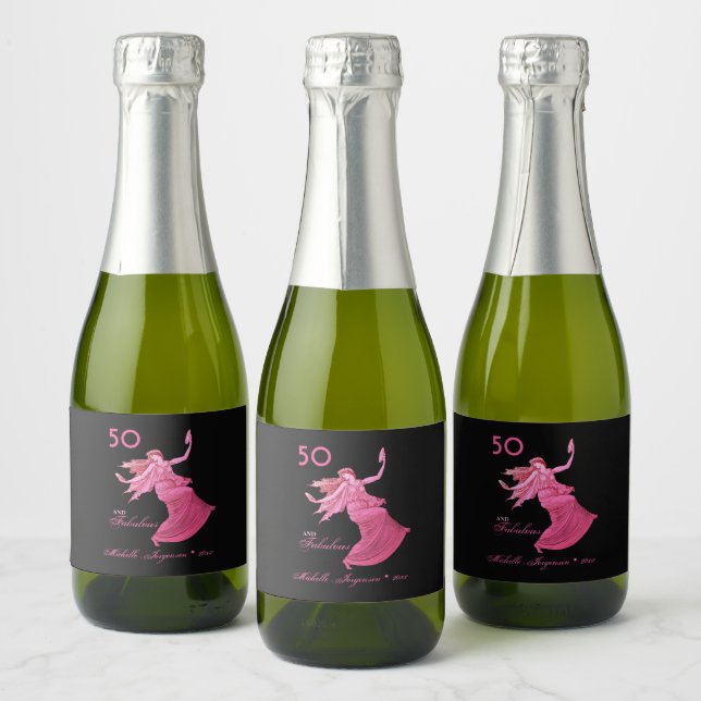 Étiquettes Pour Bouteilles De Vin Mousseux Chic 50e anniversaire Pink Woman Dancer Mini perso (Bouteilles)