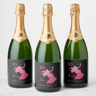 Étiquettes Pour Bouteilles De Vin Mousseux Chic 50th Birthday Pink Woman Dancer Nom personnel