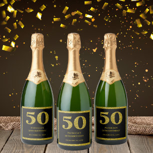 Étiquettes Pour Bouteilles De Vin Mousseux Chic Black & Gold Parties scintillant 50e annivers