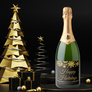 Étiquettes Pour Bouteilles De Vin Mousseux Chic Black Gold Snowflake Fête Fête Personnalisée