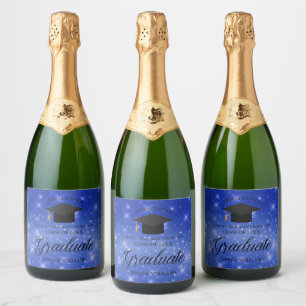 Étiquettes Pour Bouteilles De Vin Mousseux Chic Blue Sparkle Graduate Custom Graduate Party