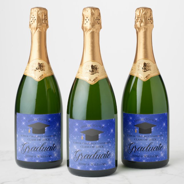 Étiquettes Pour Bouteilles De Vin Mousseux Chic Blue Sparkle Graduate Custom Graduate Party (Bouteilles)