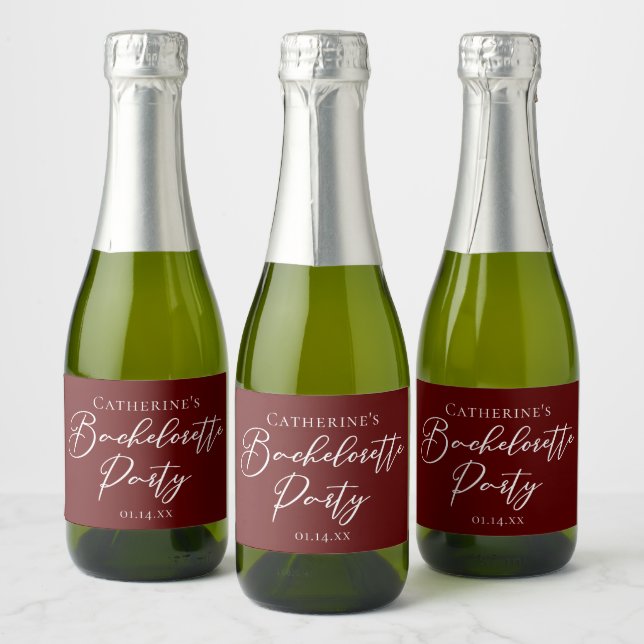 Étiquettes Pour Bouteilles De Vin Mousseux Chic Burgundy Bachelorette Party Personalized Mini (Bouteilles)