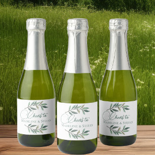 Étiquettes Pour Bouteilles De Vin Mousseux Chic Eucalyptus Feuille Mariage botanique Mini