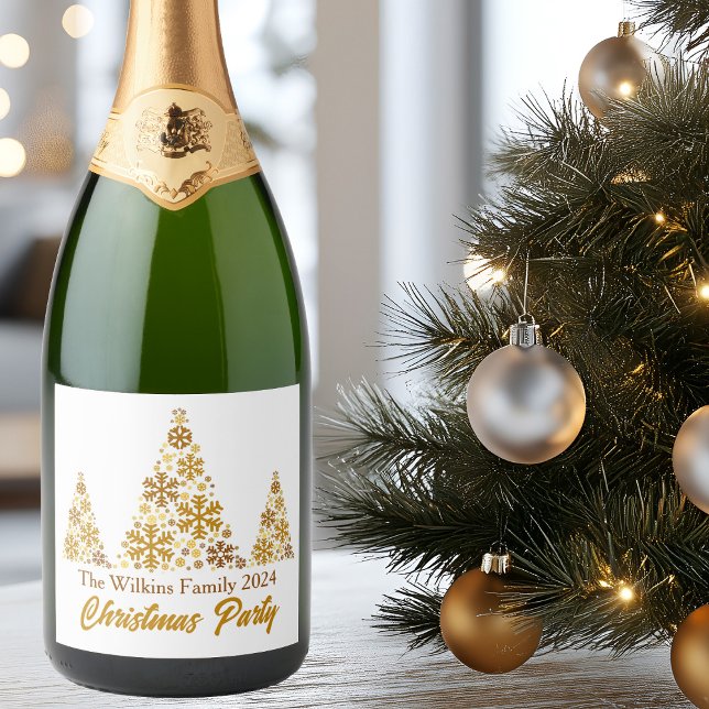 Étiquettes Pour Bouteilles De Vin Mousseux Chic Gold Snowflakes fête de Noël personnalisée (Créateur téléchargé)