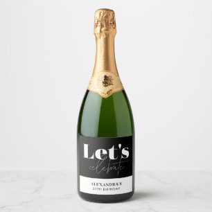 Étiquettes Pour Bouteilles De Vin Mousseux Chic Noir Blanc Fêtons l'anniversaire