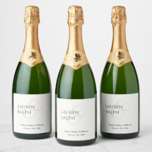 Étiquettes Pour Bouteilles De Vin Mousseux Chic noir et ivoire Couple Monogramme