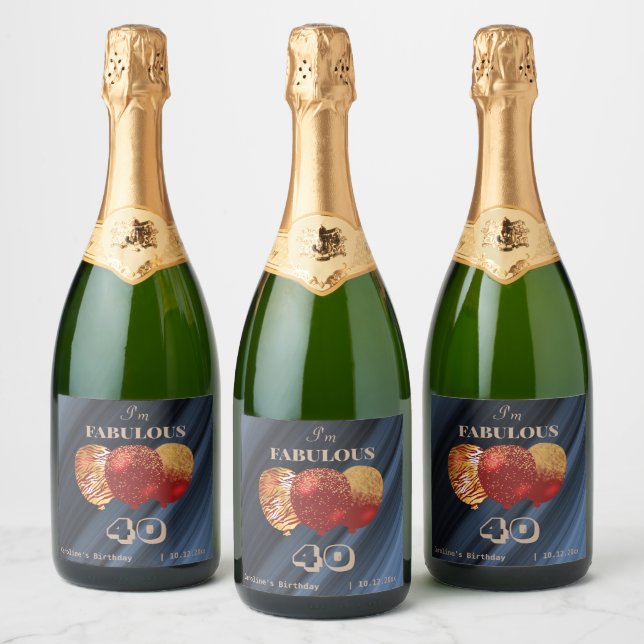 Étiquettes Pour Bouteilles De Vin Mousseux Chic Red Balloons Or & Parties scintillant Fabuleu (Bouteilles)
