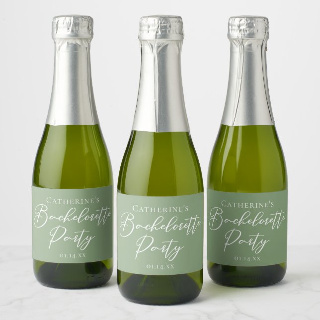 Étiquettes Pour Bouteilles De Vin Mousseux Chic Sage Green Bachelorette Party Custom Mini (Bouteilles)