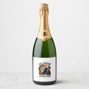 Étiquettes Pour Bouteilles De Vin Mousseux Chien amateur d'Halloween Chapeau de sorcière Citr