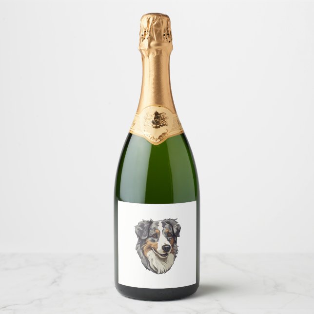 Étiquettes Pour Bouteilles De Vin Mousseux Chien berger australien (Devant)