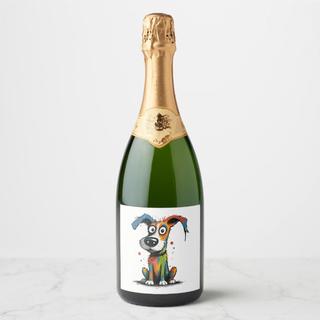 Étiquettes Pour Bouteilles De Vin Mousseux chien de compagnie (Devant)