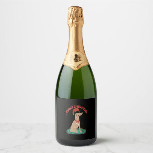Étiquettes Pour Bouteilles De Vin Mousseux Chihuahua portant un chapeau de santa