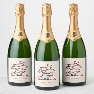 Étiquettes Pour Bouteilles De Vin Mousseux Chinese Love Red Cherry Blossoms