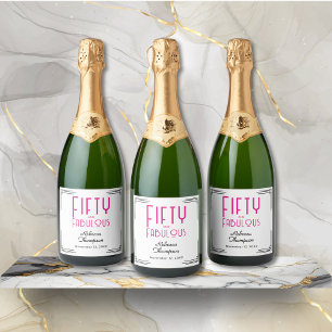 Étiquettes Pour Bouteilles De Vin Mousseux Cinquante ans et Fabuleux Rose Chaud Art Déco 50e