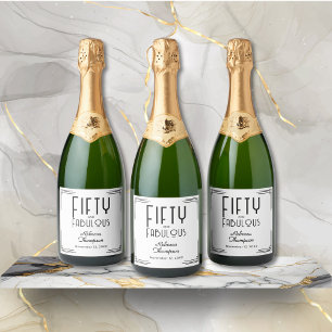 Étiquettes Pour Bouteilles De Vin Mousseux Cinquante Délicieux Noir Blanc Art Déco 50e Annive