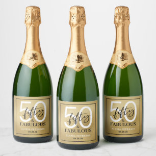 Étiquettes Pour Bouteilles De Vin Mousseux Cinquante & Fantastique Or Script 50e Anniversaire