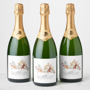 Étiquettes Pour Bouteilles De Vin Mousseux Citrouille blanche fleurs d'automne pour 19e anniv