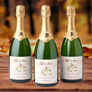 Étiquettes Pour Bouteilles De Vin Mousseux Citrouille crème fleurs mariage de automne