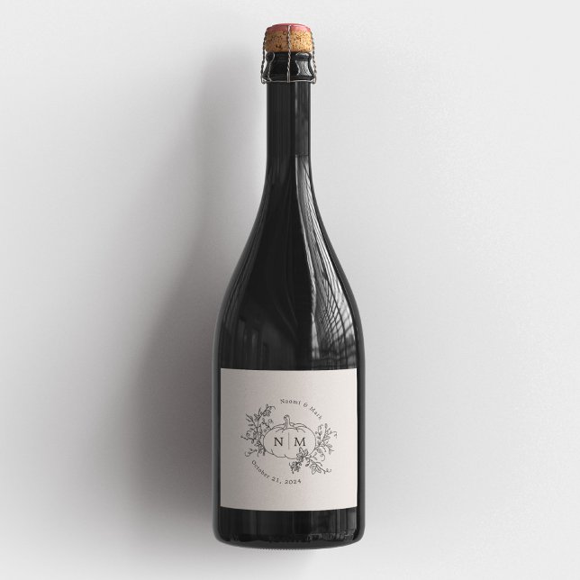 Étiquettes Pour Bouteilles De Vin Mousseux Citrouille Vines Monogramme Mariage (Créateur téléchargé)