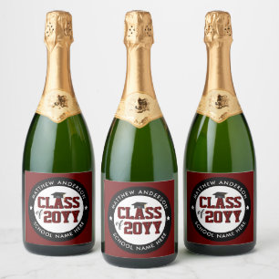 Étiquettes Pour Bouteilles De Vin Mousseux Classe de 2023 Burgundy Graduate Graduate Party