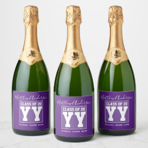 Étiquettes Pour Bouteilles De Vin Mousseux Classe de 2024 Moderne Royal Purple Graduation