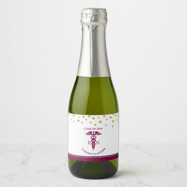 Étiquettes Pour Bouteilles De Vin Mousseux Classe de 20xx Red Caduceus RN Symbole Graduation (Devant)