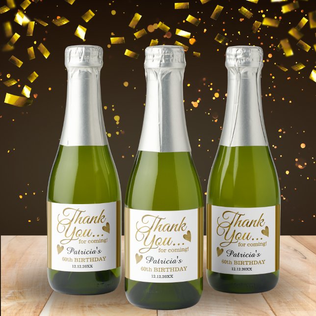 Étiquettes Pour Bouteilles De Vin Mousseux Classy Gold 60e Anniversaire Merci Classic Round (Créateur téléchargé)