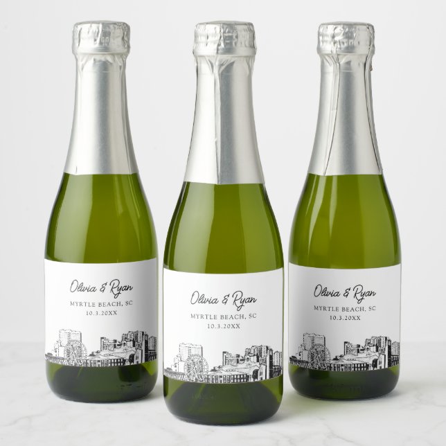 Étiquettes Pour Bouteilles De Vin Mousseux Classy Myrtle Beach Wedding Favoriser Custom Mini (Bouteilles)