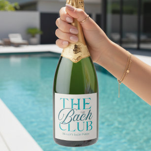 Étiquettes Pour Bouteilles De Vin Mousseux Club Bach Fête de Bachelorette Simple Moderne Bleu