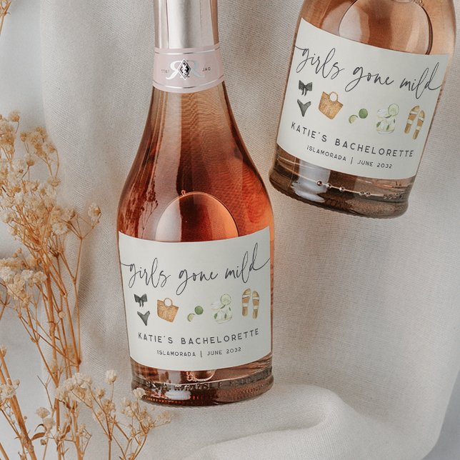 Étiquettes Pour Bouteilles De Vin Mousseux Coastal Summer "Girls Gone Mild" Bachelorette (Créateur téléchargé)
