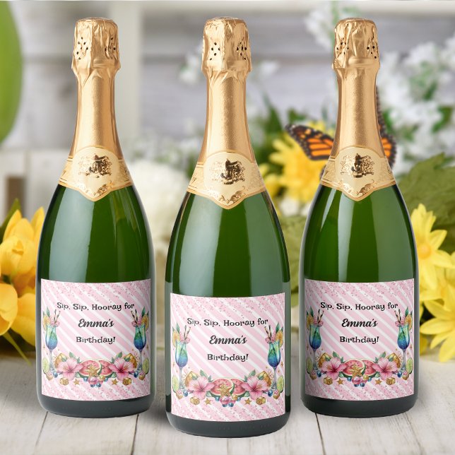 Étiquettes Pour Bouteilles De Vin Mousseux Cocktail rose Parties scintillant bonbon Anniversa (Créateur téléchargé)