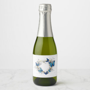 Étiquettes Pour Bouteilles De Vin Mousseux Coeur bijoux avec papillons Morpho
