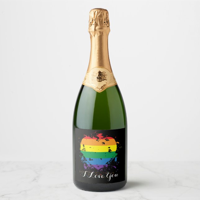 Étiquettes Pour Bouteilles De Vin Mousseux Coeur d'amour gay pride (Devant)