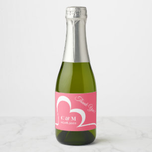 Étiquettes Pour Bouteilles De Vin Mousseux Coeur stylisé monogramme personnalisé, date, coule