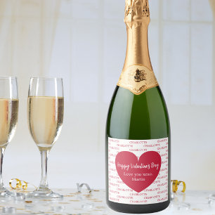 Étiquettes Pour Bouteilles De Vin Mousseux Coeurs blancs rouges nom Saint Valentin