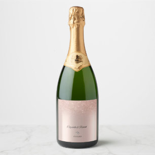 Étiquettes Pour Bouteilles De Vin Mousseux Cœurs Bokeh Pailletés Or Rose Élégants