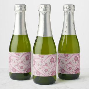 Étiquettes Pour Bouteilles De Vin Mousseux Cœurs et fleurs abstraits roses Amour Art fractal