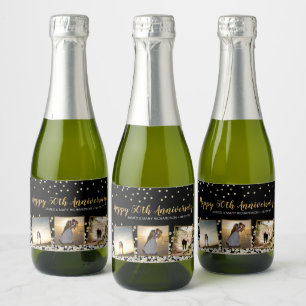 Étiquettes Pour Bouteilles De Vin Mousseux Collage de photos élégant avec confettis 50e anniv