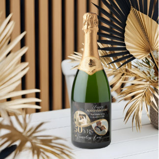Étiquettes Pour Bouteilles De Vin Mousseux Collage photo d'anniversaire Infinity Then & Now 5