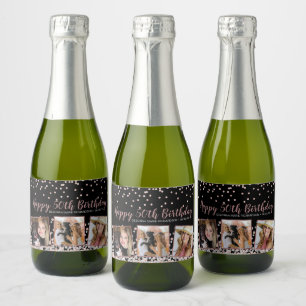 Étiquettes Pour Bouteilles De Vin Mousseux Collage photo rose Gold Silver 50e anniversaire