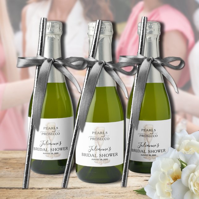 Étiquettes Pour Bouteilles De Vin Mousseux Collier de perles et prosecco Remerciements pour e (Pearls & Prosecco bridal shower thank you personalized mini champagne bottle labels)