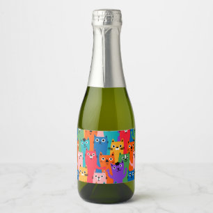 Étiquettes Pour Bouteilles De Vin Mousseux Colorful cats