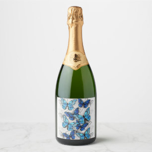 Étiquettes Pour Bouteilles De Vin Mousseux Composition des White and Blue Butterflies