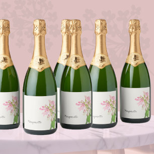 Étiquettes Pour Bouteilles De Vin Mousseux Conception florale d'orchidée rose – Art botanique