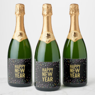 Étiquettes Pour Bouteilles De Vin Mousseux Confetti coloré fête de la Réveillon du Nouvel An
