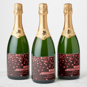 Étiquettes Pour Bouteilles De Vin Mousseux Confettis noir et rouge, célébrons !