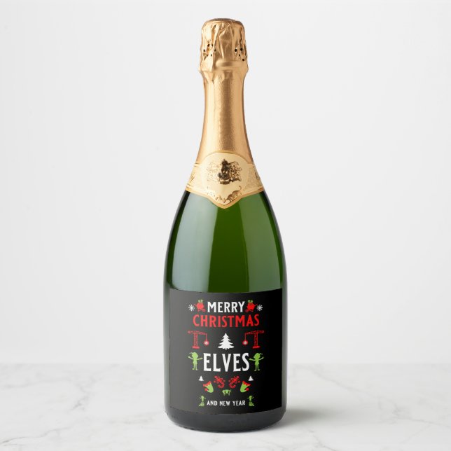 Étiquettes Pour Bouteilles De Vin Mousseux Construction de construction Noël laid (Devant)