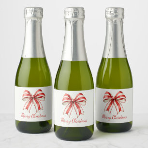 Étiquettes Pour Bouteilles De Vin Mousseux Coquette Noël Rouge Sucre de canne blanc Stripe Bo