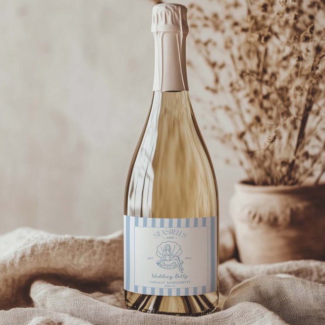 Étiquettes Pour Bouteilles De Vin Mousseux Coquillages Et Cloches Mariages Bachelorette (Créateur téléchargé)